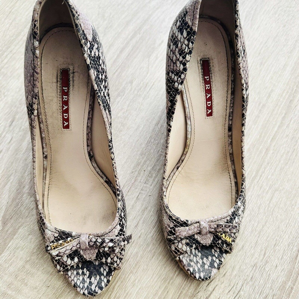 Prada Python Open Toe Cork Wedges - image 2
